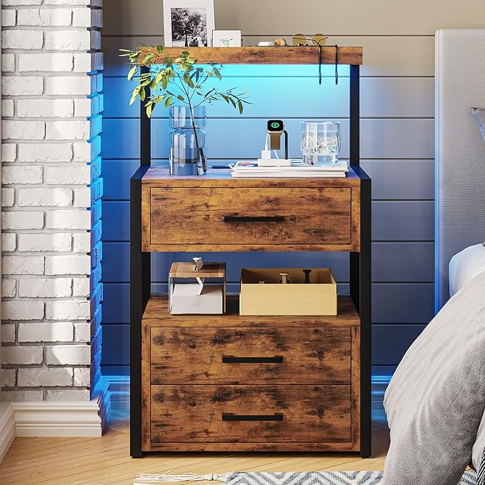 Charging Station and LED Lights, LED Night Stand