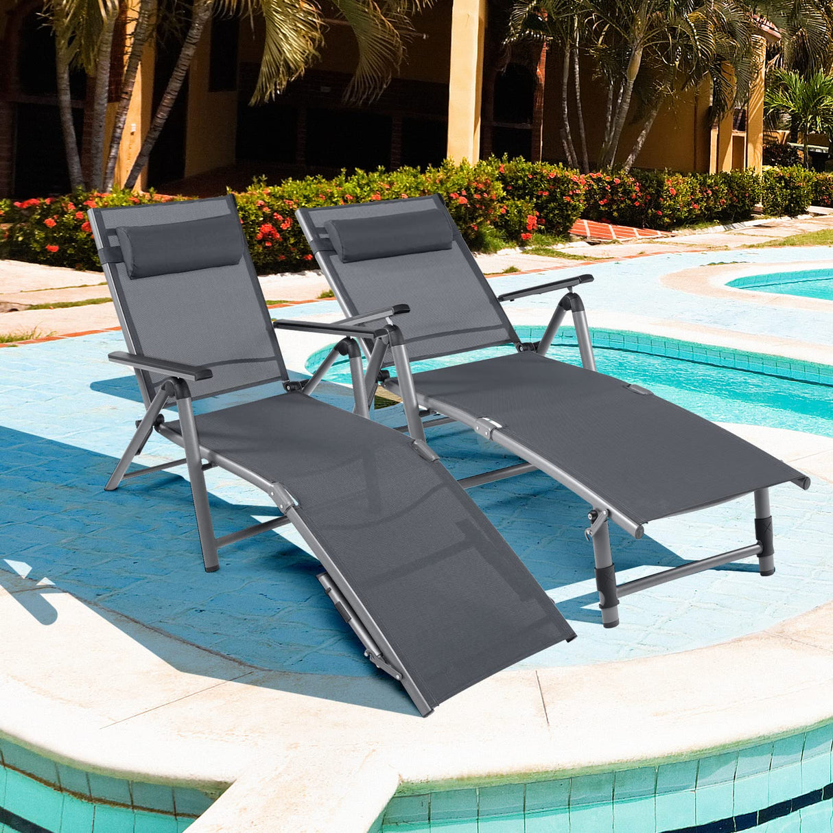 2PCS Outdoor Aluminum Chaise Lounge Chair, Patio Folding Chaise