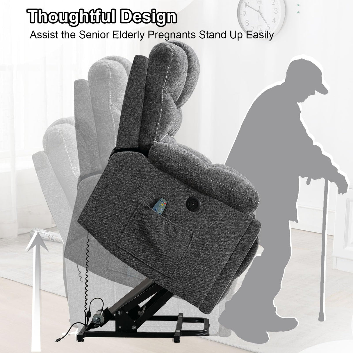 Power Lift Recliner Chair with Massage and Heat, Large Comfortable Chenille