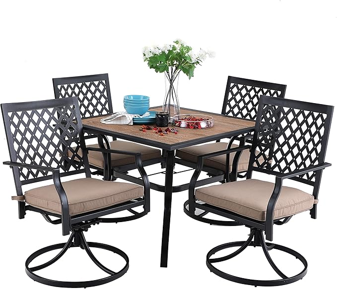 Patio Furniture Set 5 Pieces Patio Dining Set Outdoor Table and Chairs 4 x Swivel Dining