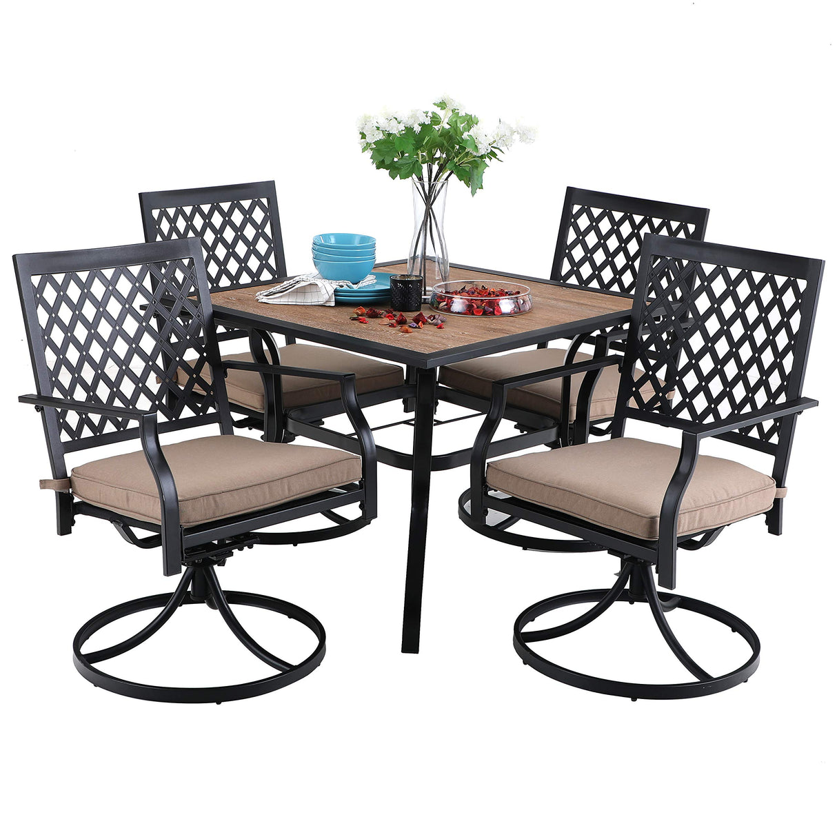 Patio Furniture Set 5 Pieces Patio Dining Set Outdoor Table and Chairs 4 x Swivel Dining