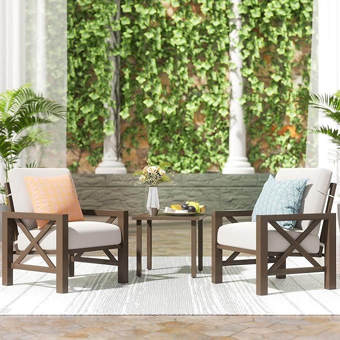 3 Piece Patio Bistro Set, Outdoor Patio Seating Chair, Motion Rocking Chair