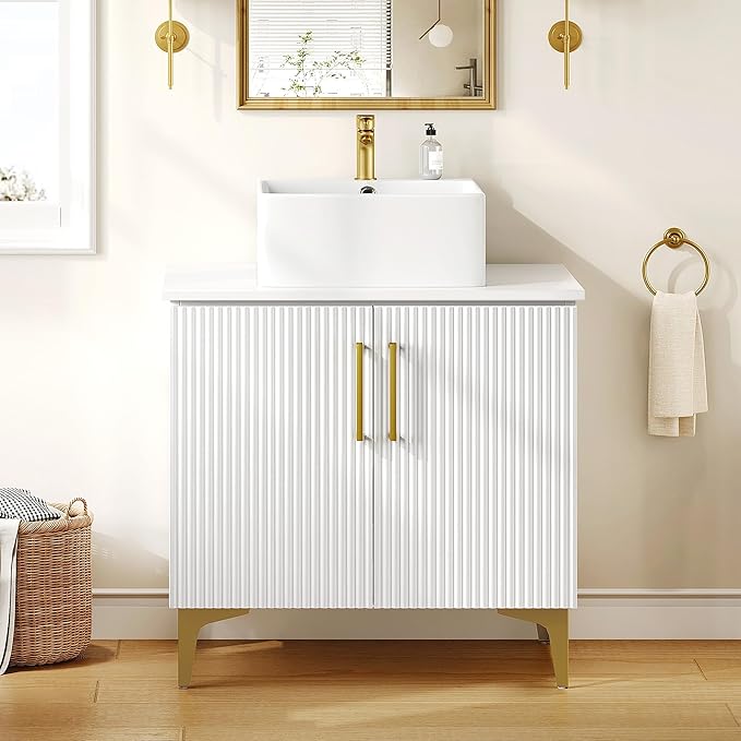 30 Inch Bathroom Vanity with Vacuum Forming, Freestanding Storage Cabinet Vanity