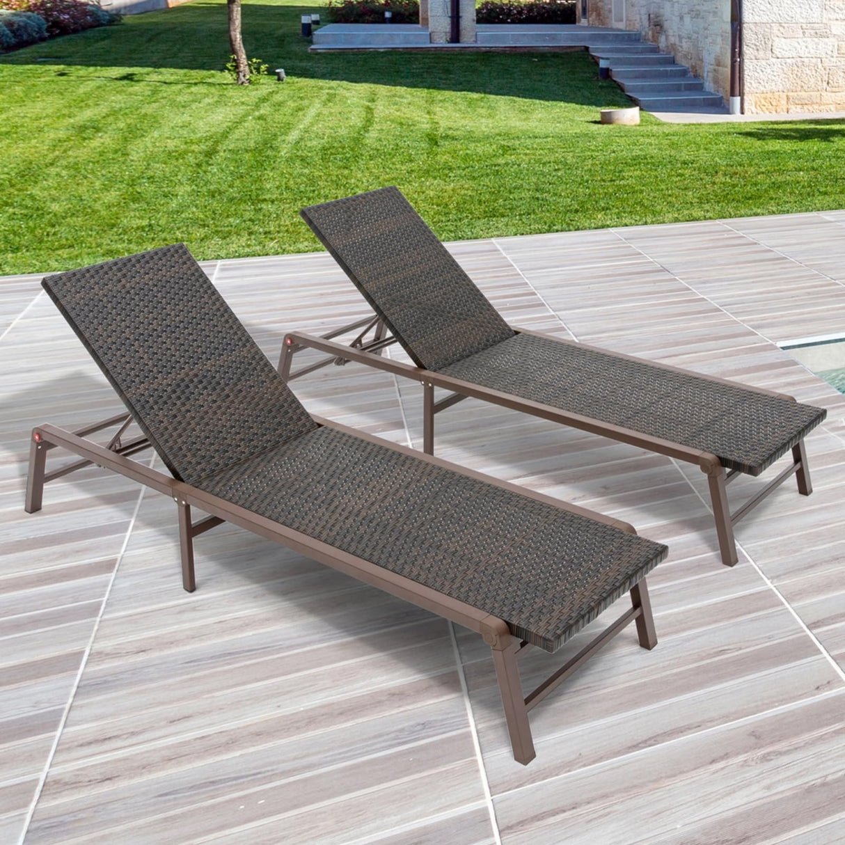 Outdoor Chaise Lounge Set of 2, Assemble-Free Aluminum Lounge Chairs