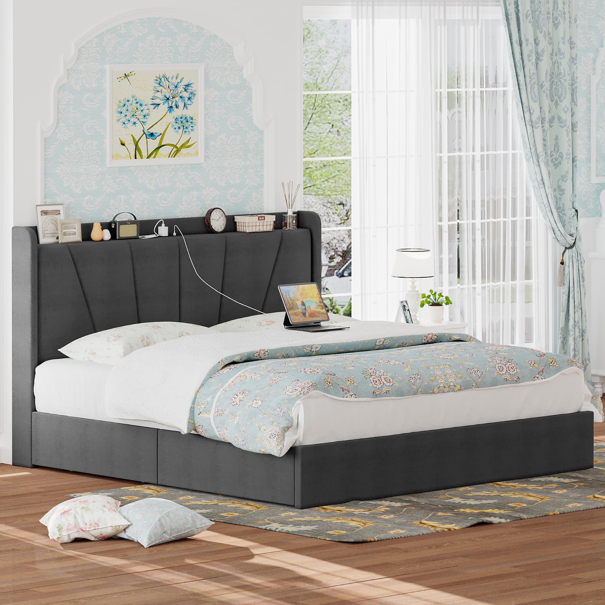 King Bed Frame and Upholstered Headboard