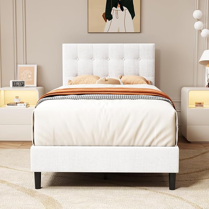 Twin Size Upholstered Platform Bed Frame