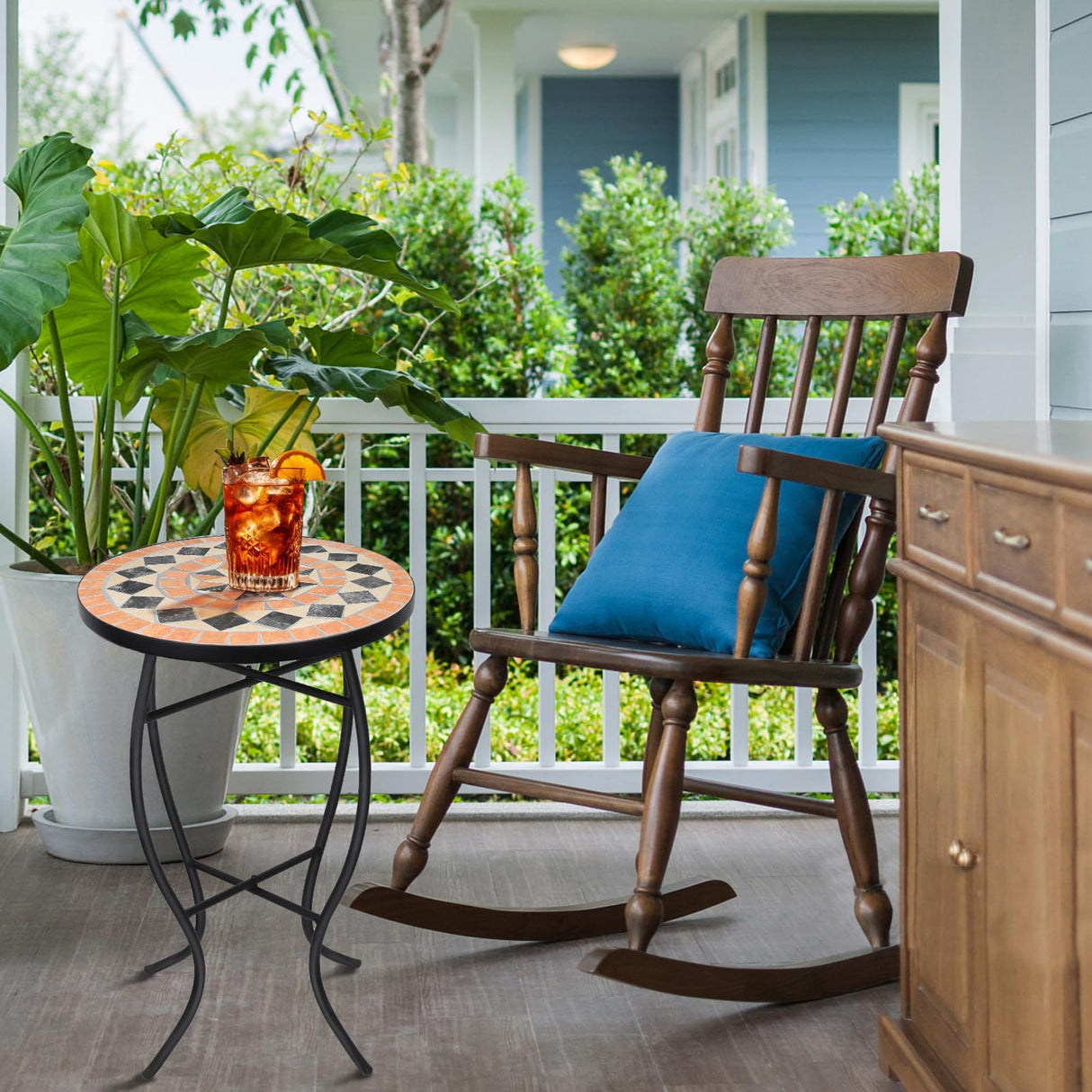 VCUTEKA Mosaic Outdoor Side Table - Small Patio Table Coffee Table Outside Accent Table Round End Plant Table for Bistro Balcony Porch Outdoor Benches 14'' Mosaic Table - Bircata