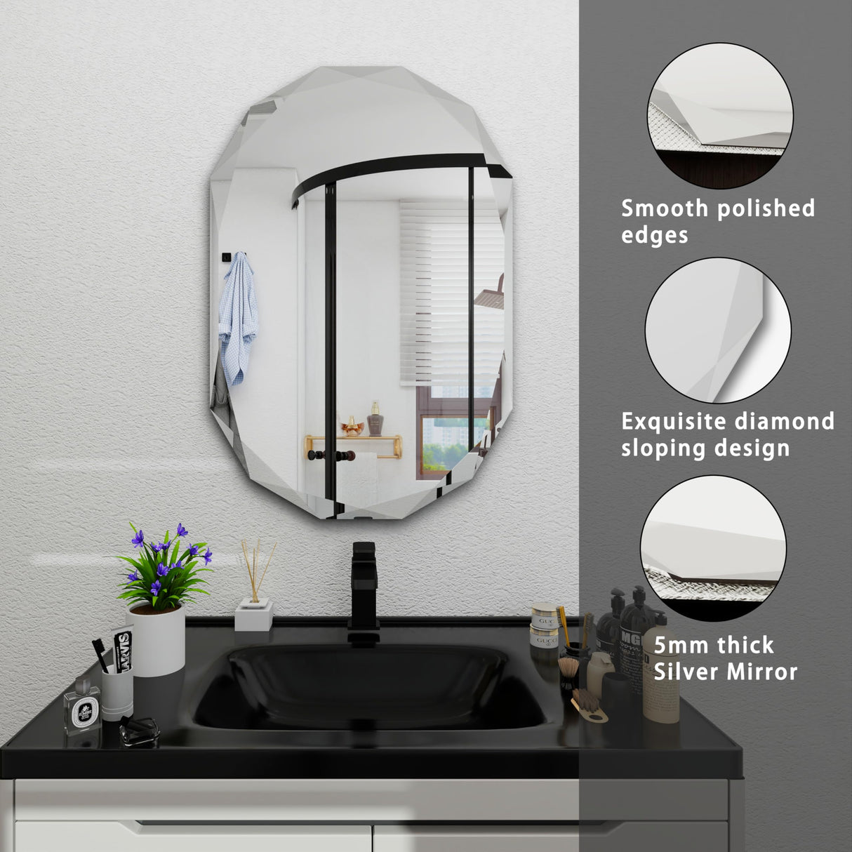 22x30 Inch Beveled Bathroom Mirror - Frameless Wall Mirror