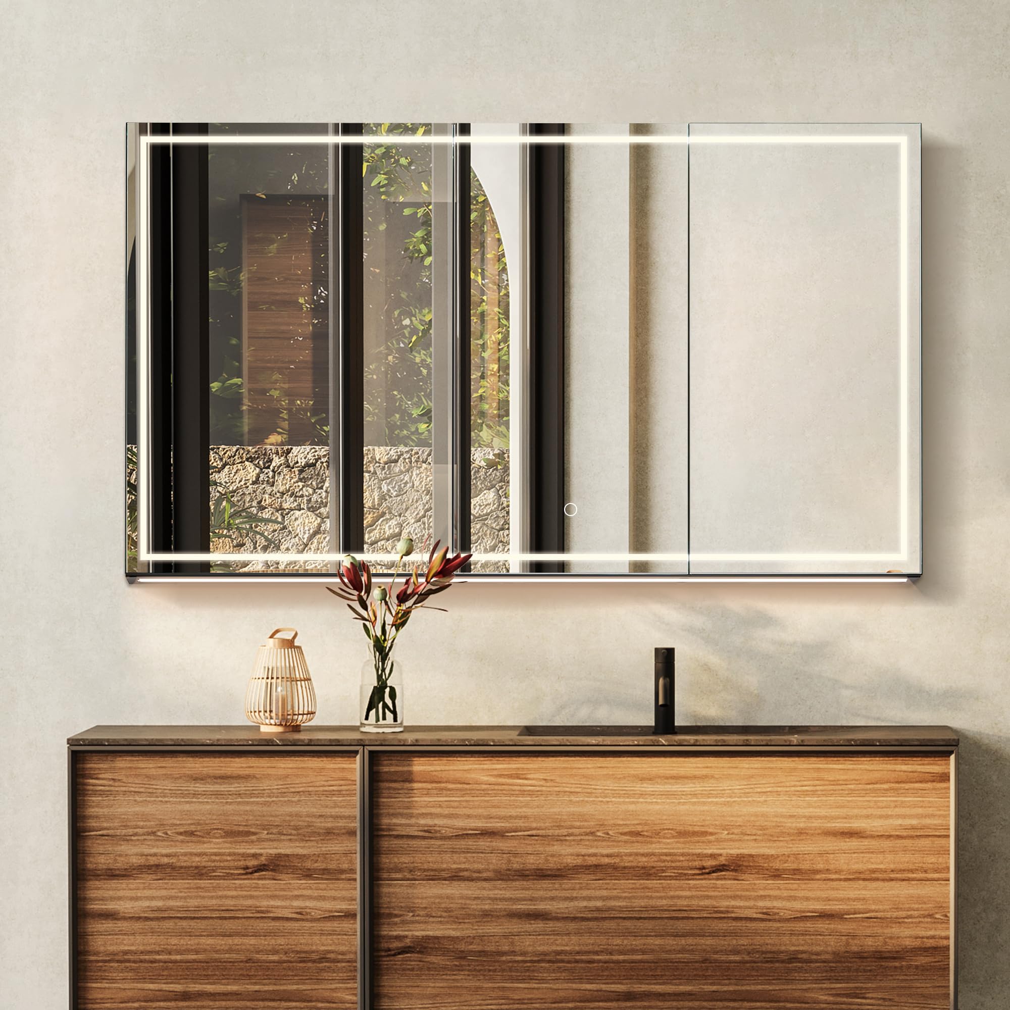 48" Surface-Mount LED Lighted Black Aluminum Mirror Medicine Cabinet