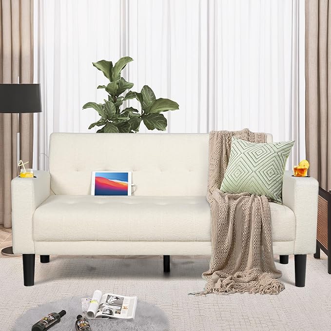 62" Loveseat Couches Upholstered Fabric Linen Love Seat Sofas Couch with 2 USB