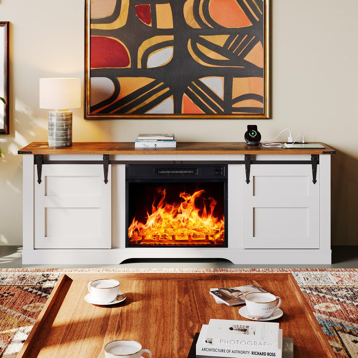 Fireplace TV Stand with 18” Electric Fireplace, 58” TV Console Stand