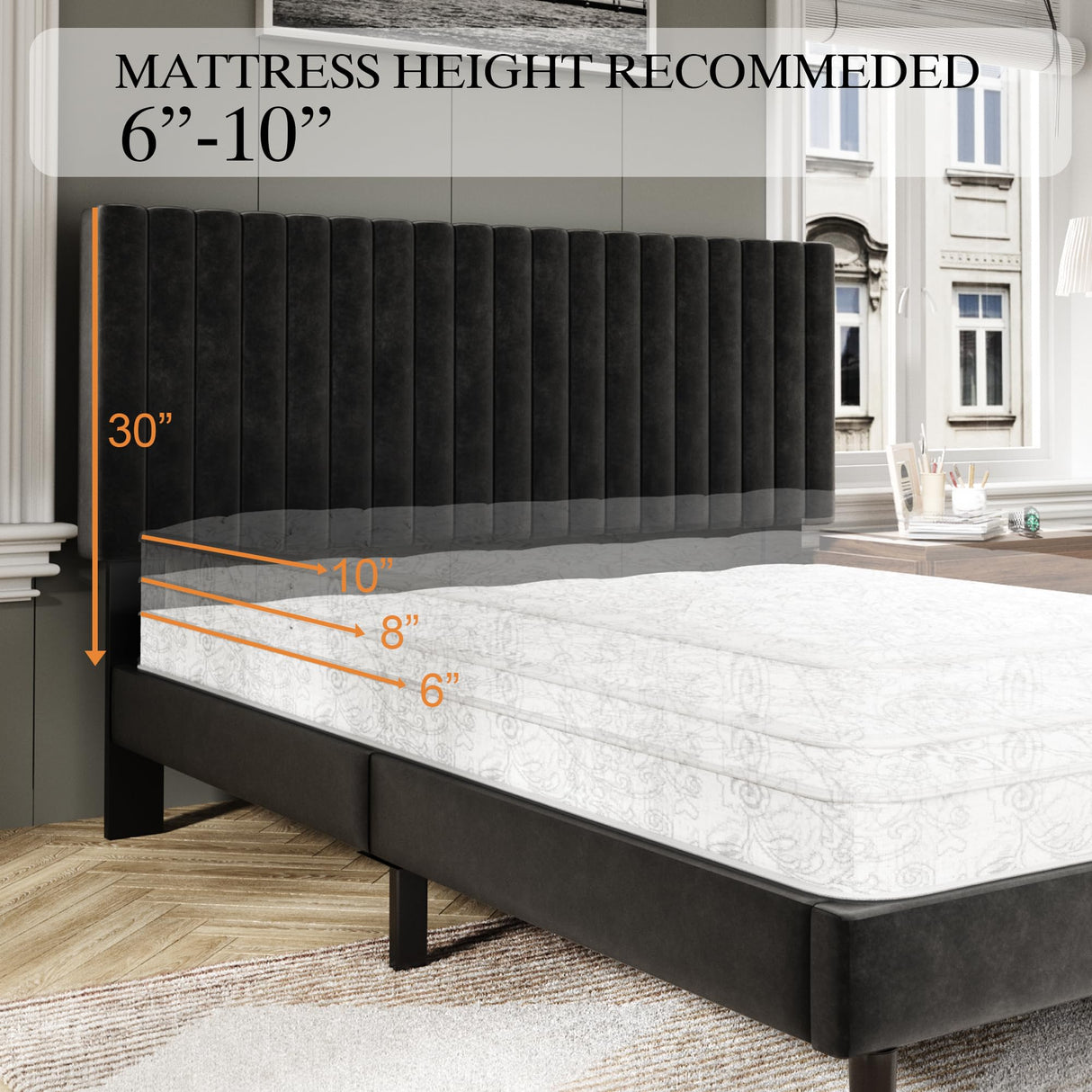 Queen Velvet Platform Bed Frame with Upholstered Headboard