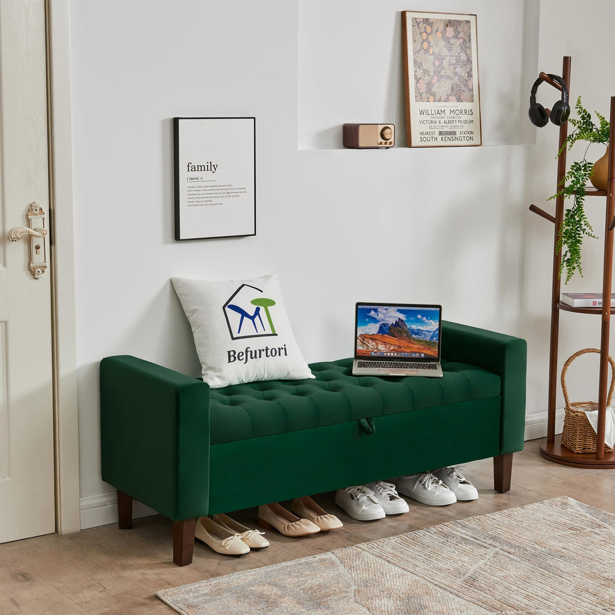 Upholstered Storage Ottoman, Button-Tufted Entryway Bench