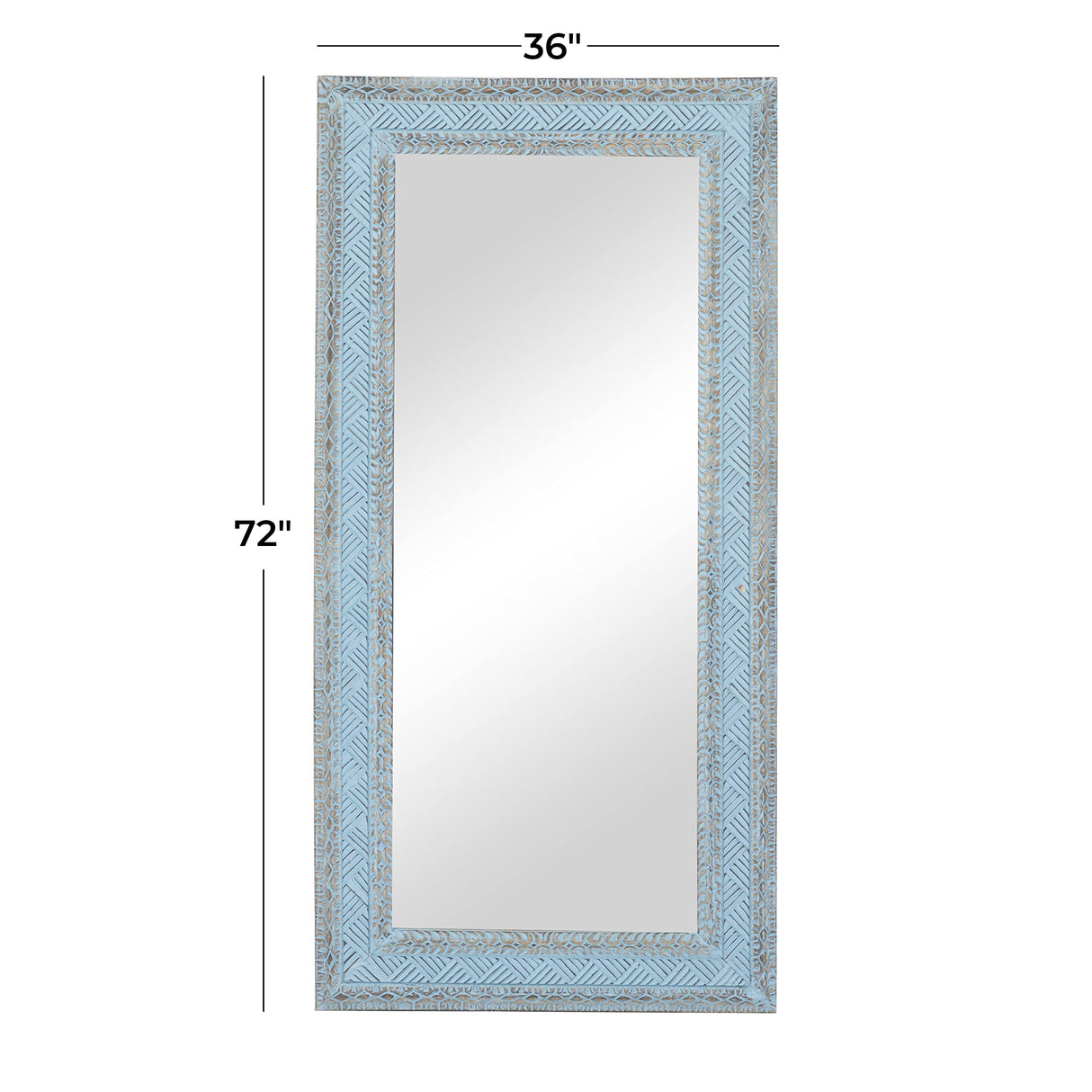 Mango Wood Tribal Carved Wall Mirror, 36" x 2" x 72"