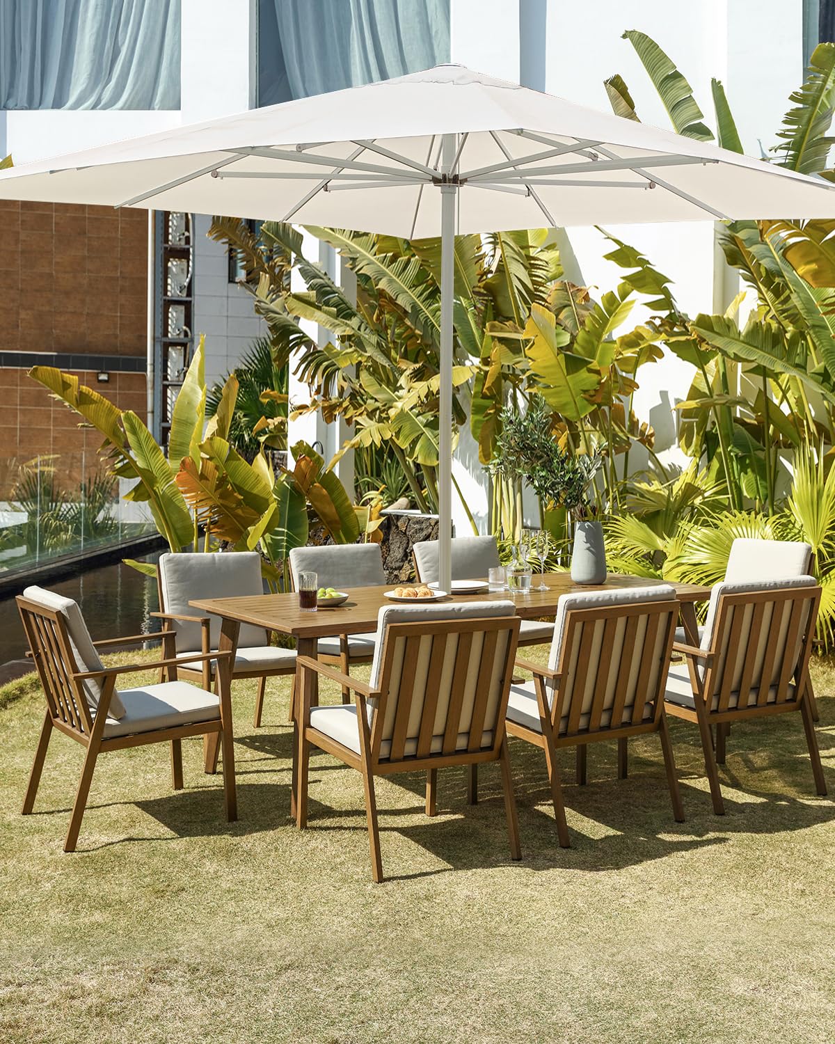 9 Pieces Patio Dining Set for 8, Outdoor Aluminum Dining Furniture Set with Umbrella Hole