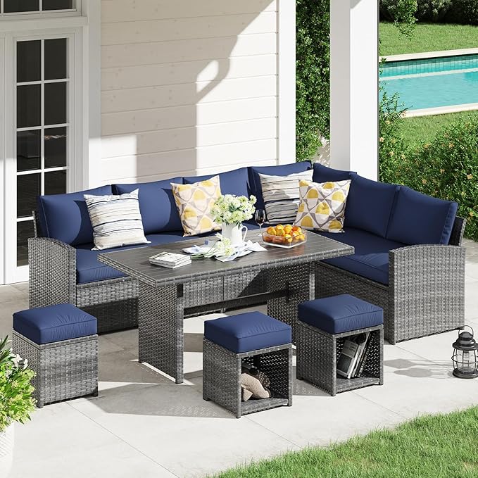 Outdoor Patio Furniture Set, 7 Piece Patio Dining Sofa Set