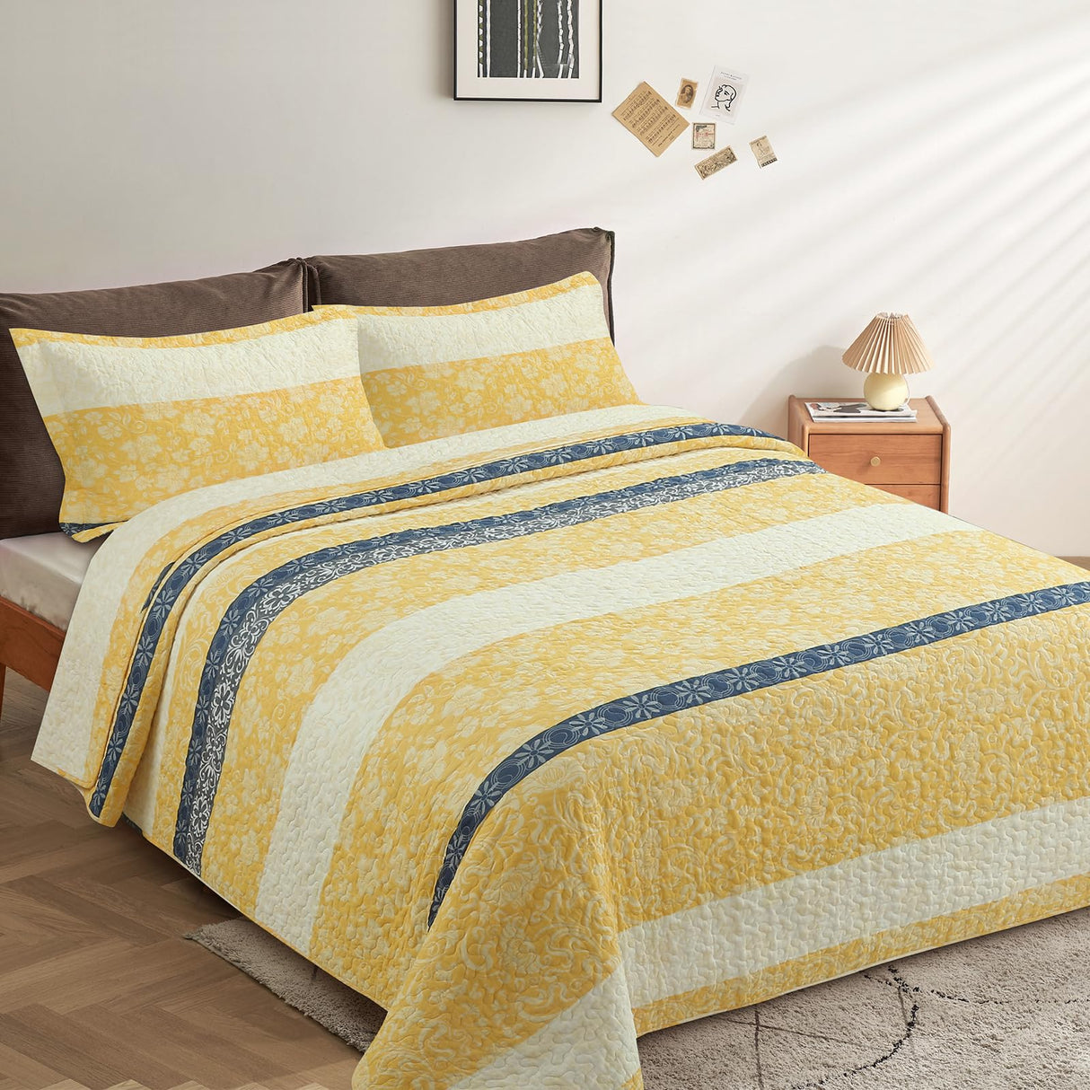 Quilt Set Queen Size - Queen Quilts Bedding Set, 100% Cotton Reversible Luxury Comforter Set