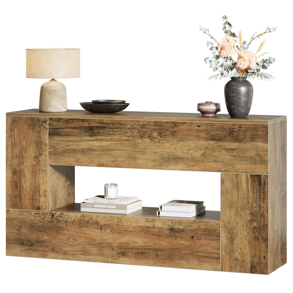 63-Inch Farmhouse Console Table, Wooden Entryway Sofa Table Behind The Couch