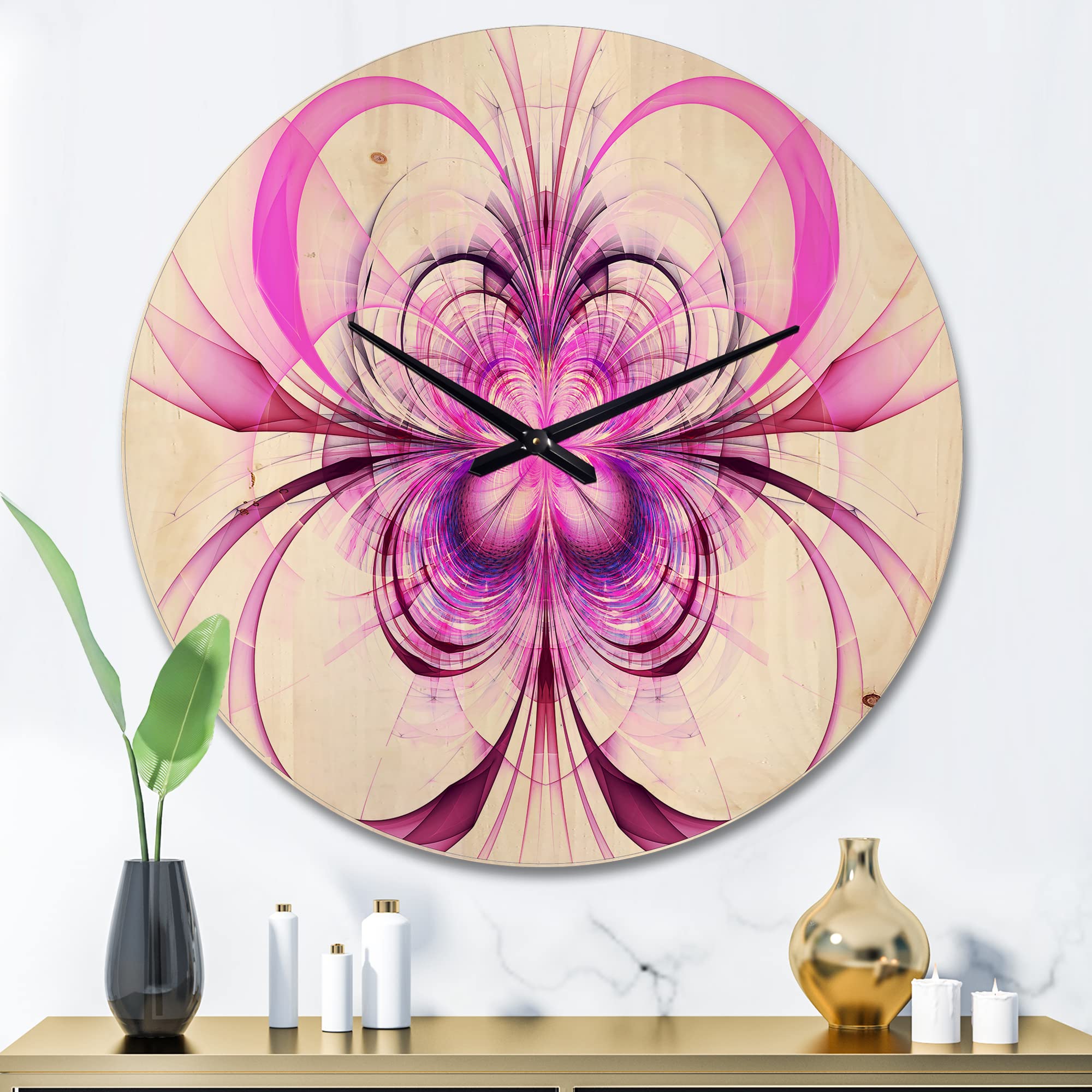 Fractal Purple Flower Pattern ' Modern Wood Wall Clock Large Decorative Modern