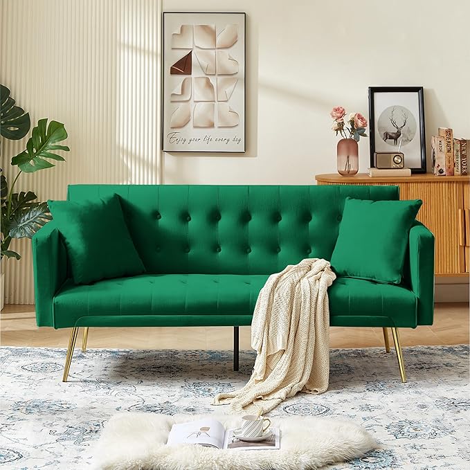 72" Modern Velvet Sofa Bed Futon,Convertible Folding Sleeper Bed Couches with 3 Adjustable Backrests