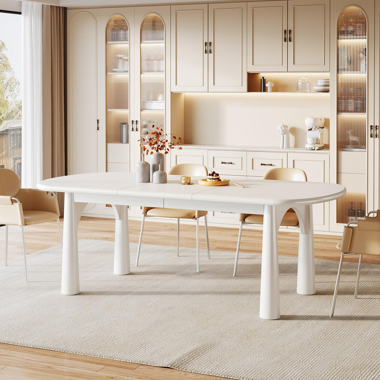 Oval Dining Table for 4-6 People, 63" Modern Wooden Kitchen Table