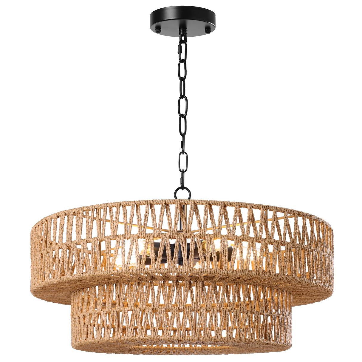 LamQee 22 Inch Farmhouse Rattan Chandeliers for Dining Room, 5 Lights Boho Chandelier Light Fixture with Hand Woven Wicker Shade, Large Rattan Pendant Lights Ceiling Hanging Lighting Kitchen Island