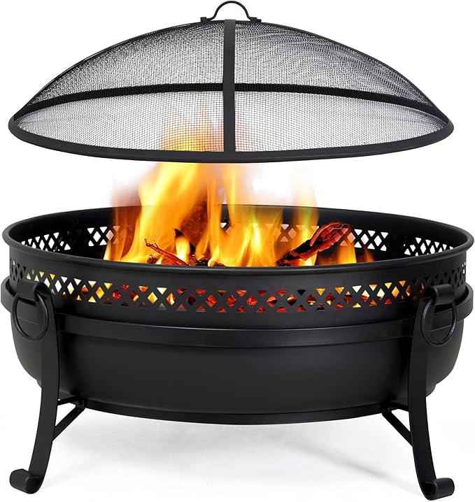 42ā Patio Fire Pit Wood Burning with Mesh Spark Screen