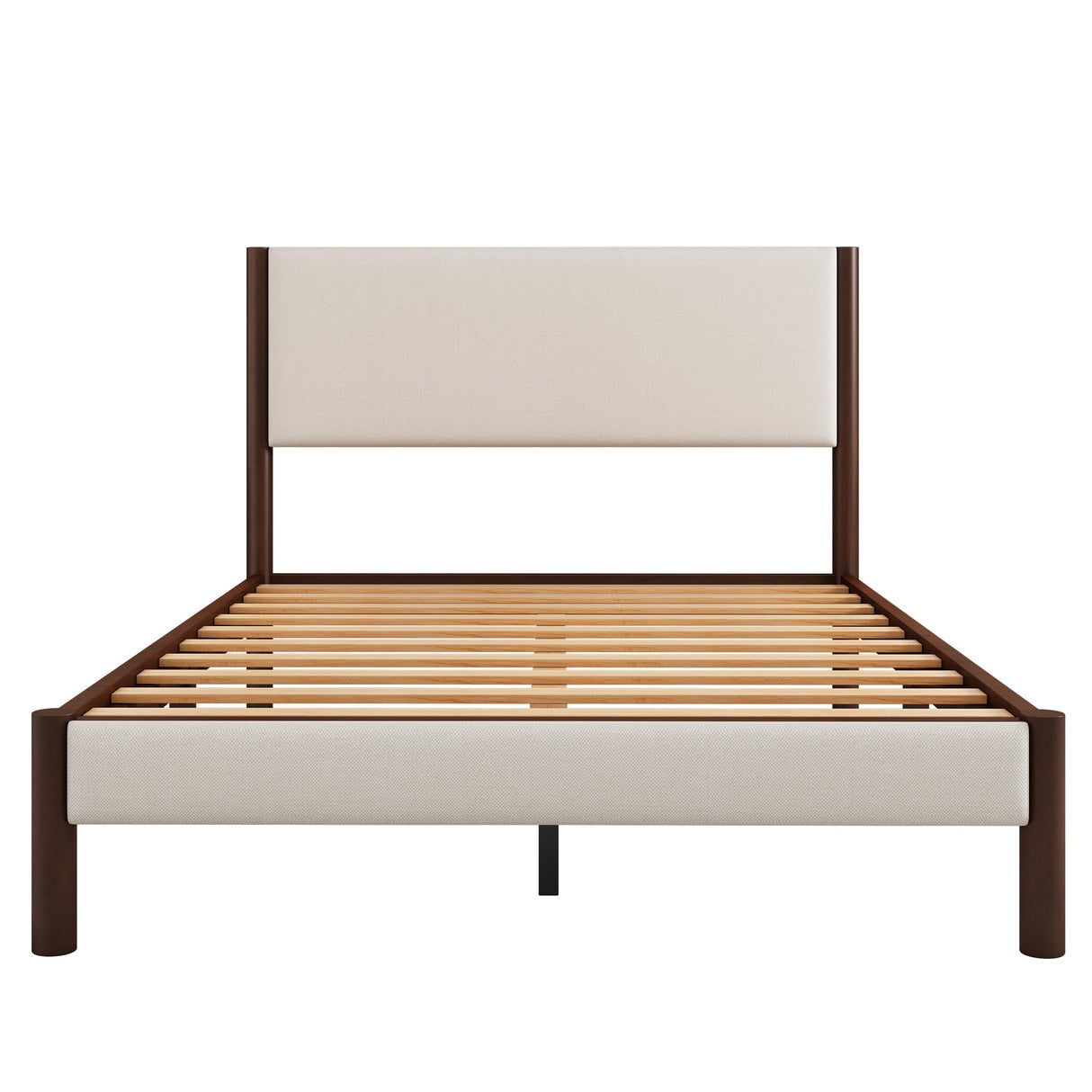 Queen Bed Frame, Wood Platform Bed Frame with Upholstered Headboard