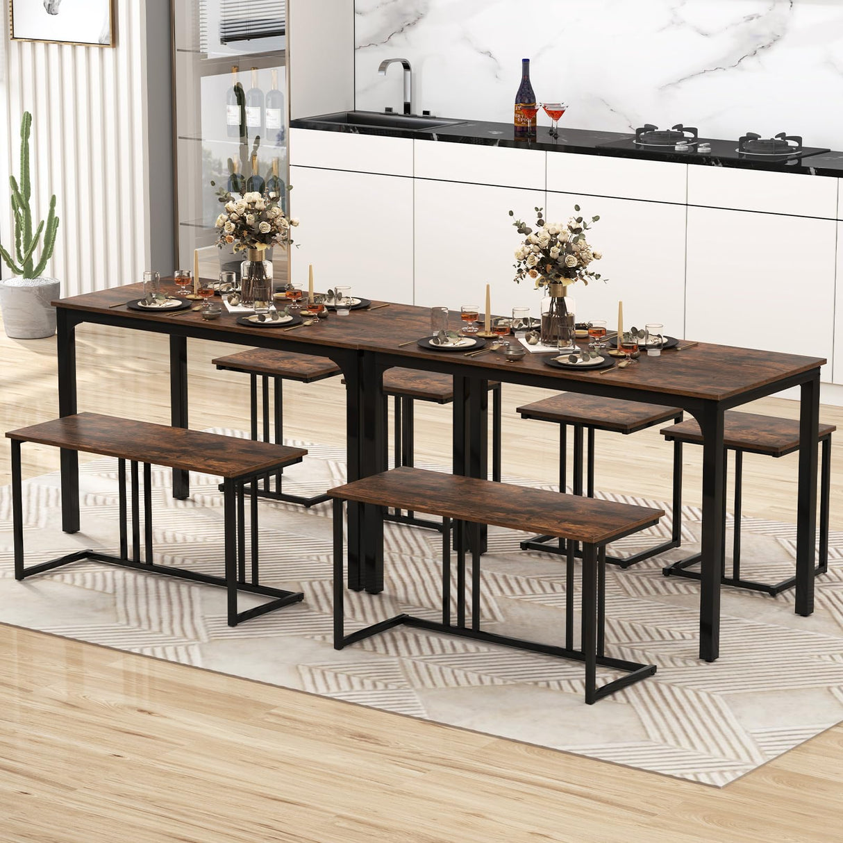 4-Piece Dining Table Set for 4, Modern Kitchen Table and Chairs, Nesting Furniture Set