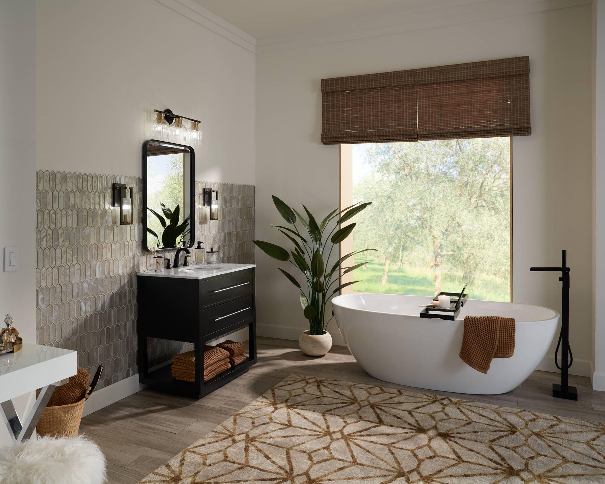 Uttermost Rounded Corner Rectangular Vanity Decorative Wall Mirror Modern Rustic Gold Black Iron Frame Beveled Edge 24" Wide for Bathroom Bedroom Living Room Home House Office Entryway