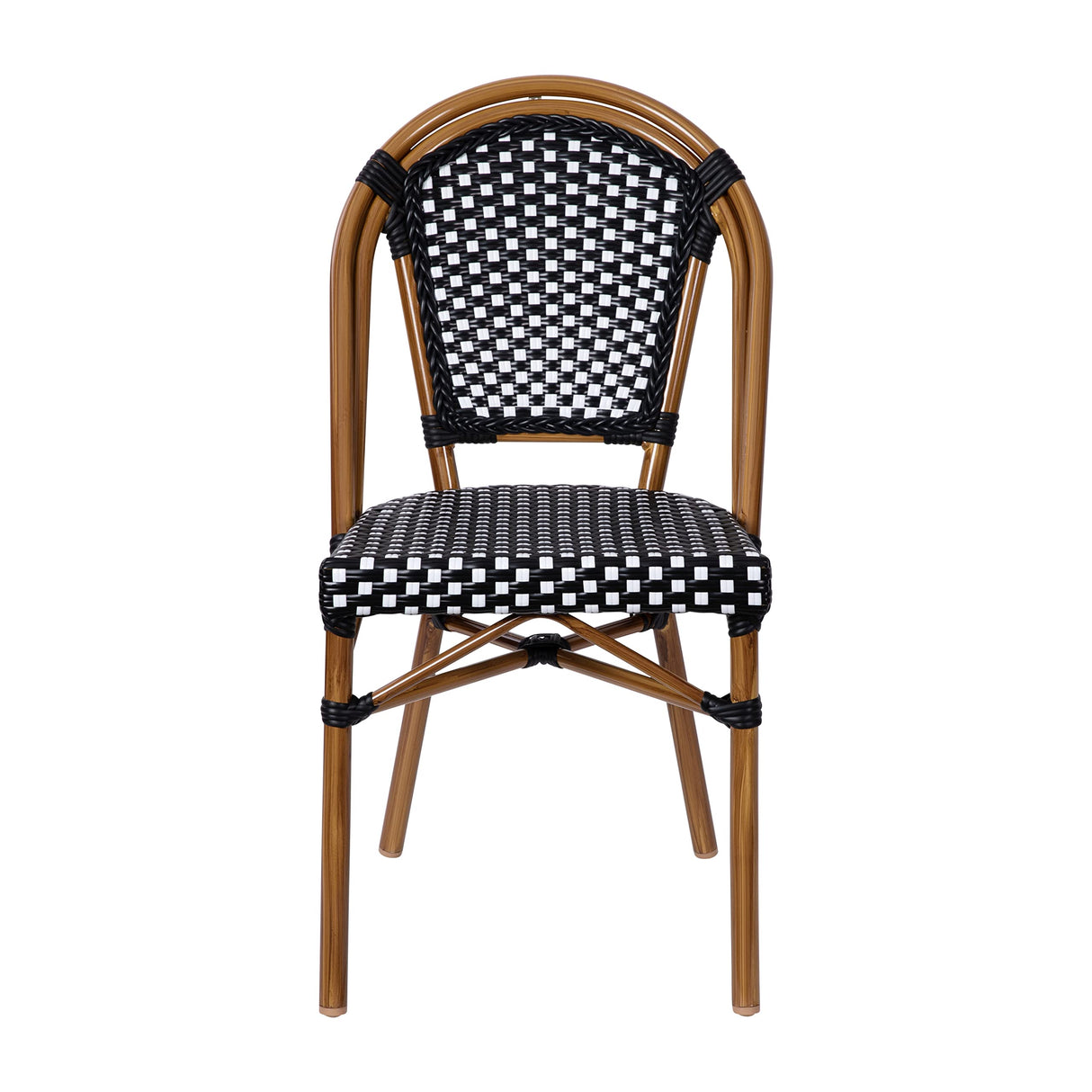 Soie Bistro Chair - Black & White Woven PE Seat and Back - Bamboo Finish