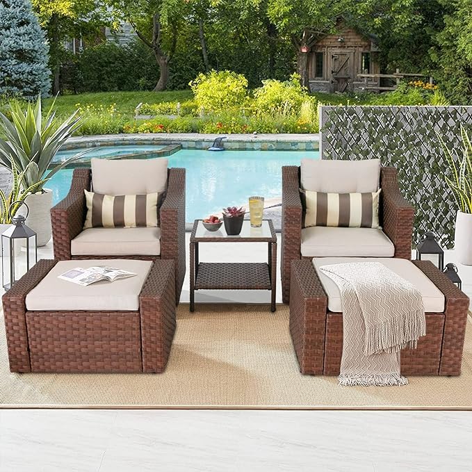 Patio Furniture Outdoor Conversation Set All Weather Wicker 4-Piece Sectional Sofa