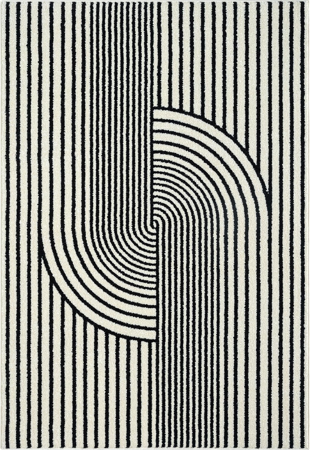 Nuevo Collection Area Rug - Mid-Century Black & Ivory Arch Knot Design