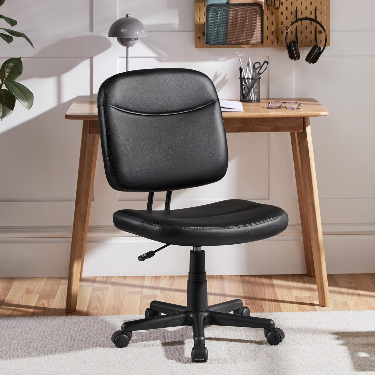 Armless Office Chair Ergonomic Desk Chair Low Back PU Leather Adjustable Swivel