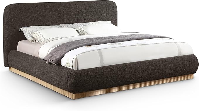 Black-K Rigby Collection Art Deco King Bed with Rich Black Boucle Fabric