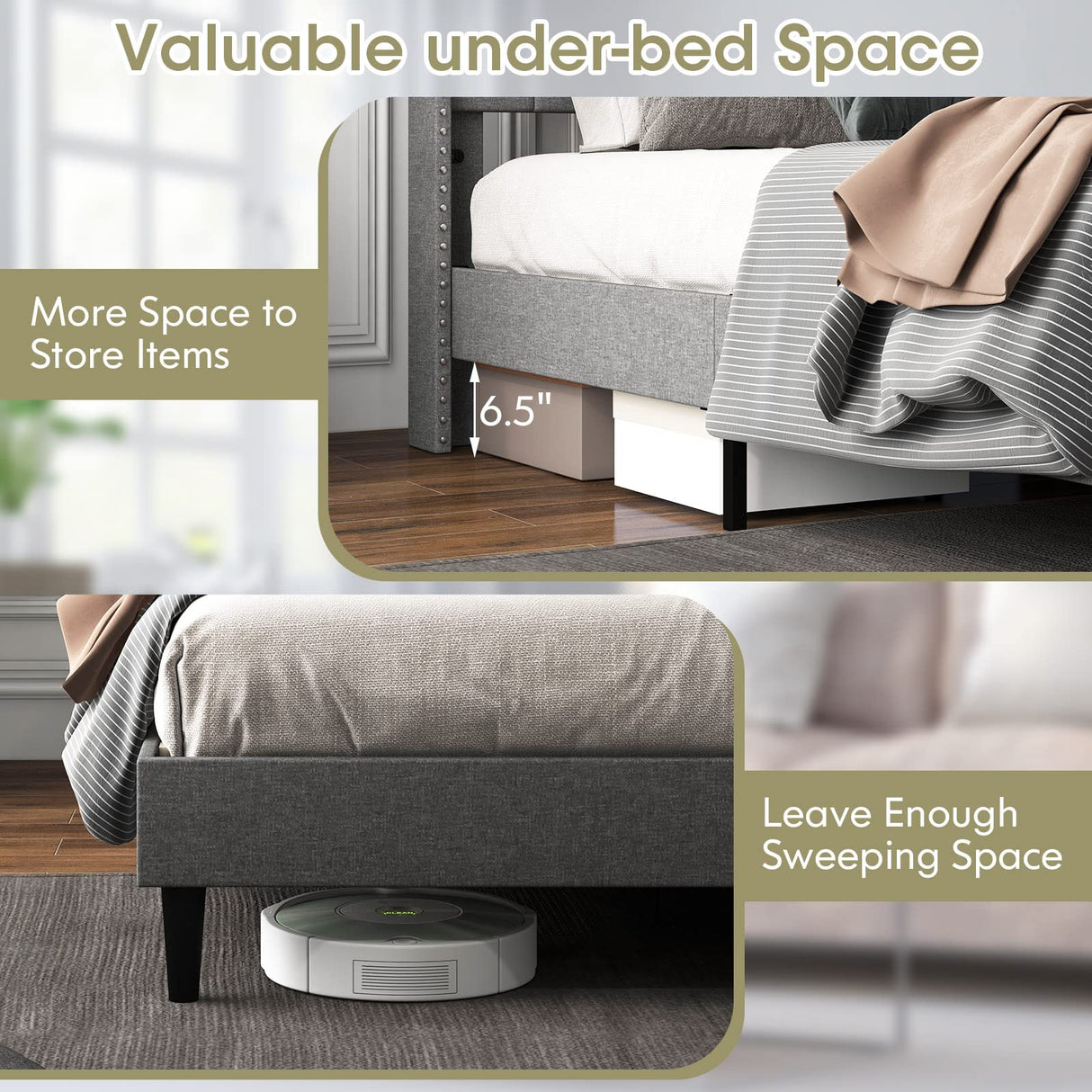 Full Size Upholstered Platform Bed Frame with Tufted Headboard