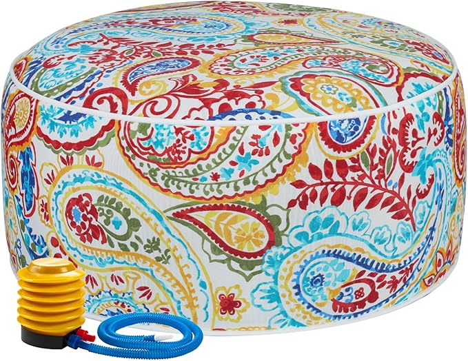 Inflatable Outdoor Ottoman with Air Pump,20"x9" Portable Patio Pouf