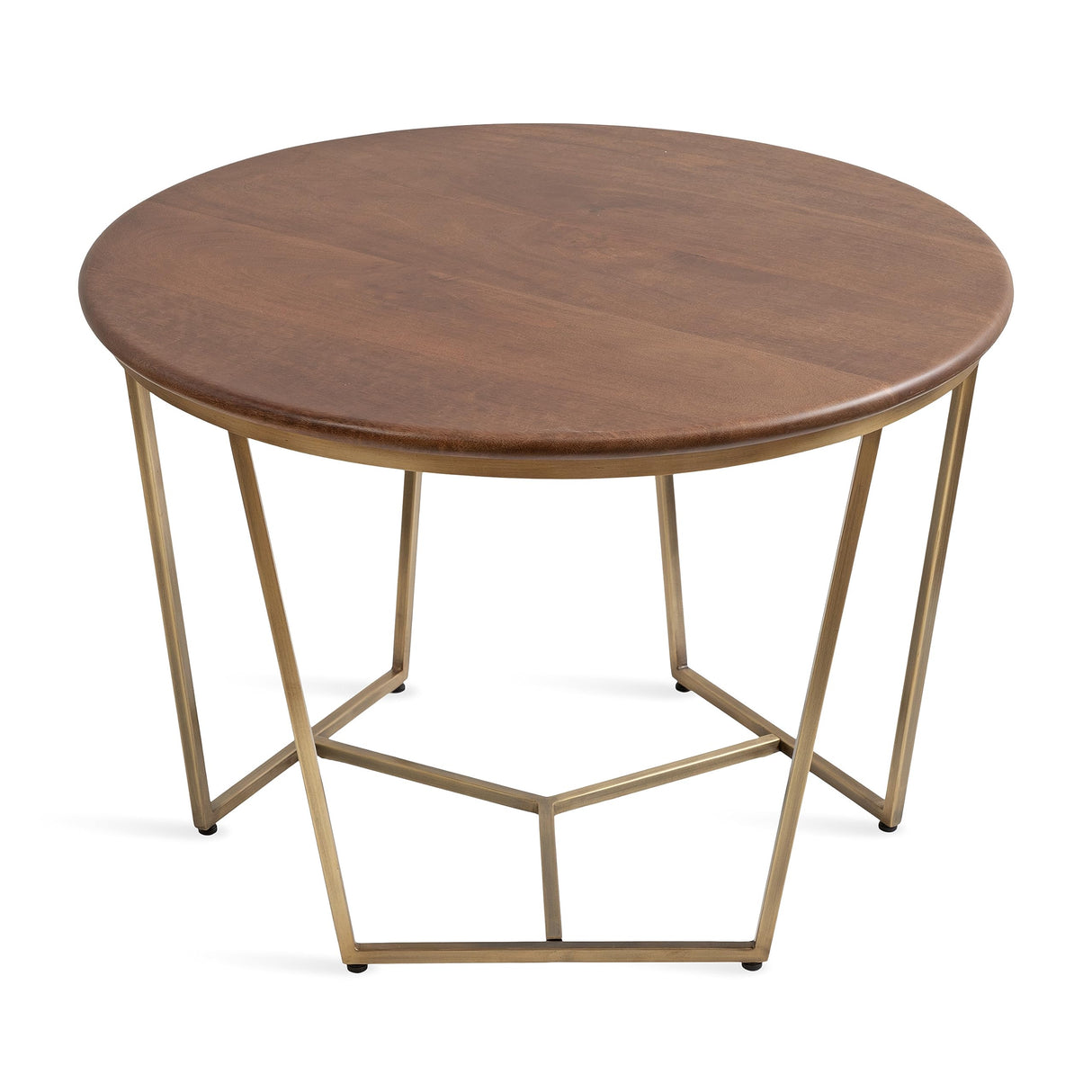 Kate and Laurel Solvay Mid-Century Round Coffee Table, 26 x 26 x 18, Walnut Brown and Antique Brass, Sophisticated Modern Circle Table for Storage and Display