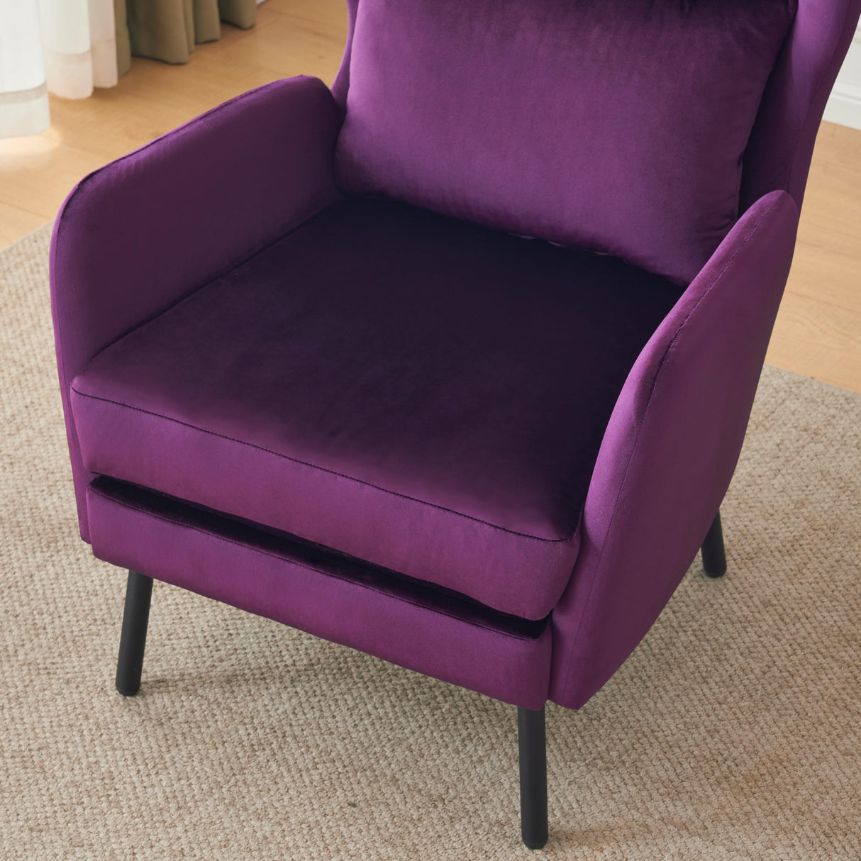 Wing Back Velvet Accent Chair, Modern Living Room Armchair Comfy Upholstered