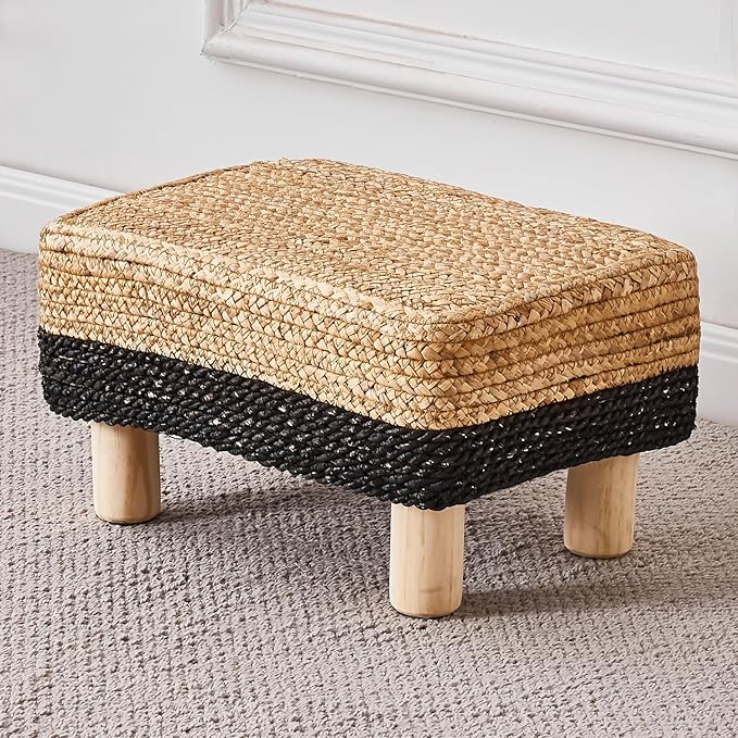 Foot Stool Ottoman Rectangular Footrest Pouf Ottomans Natural Seagrass Footstool
