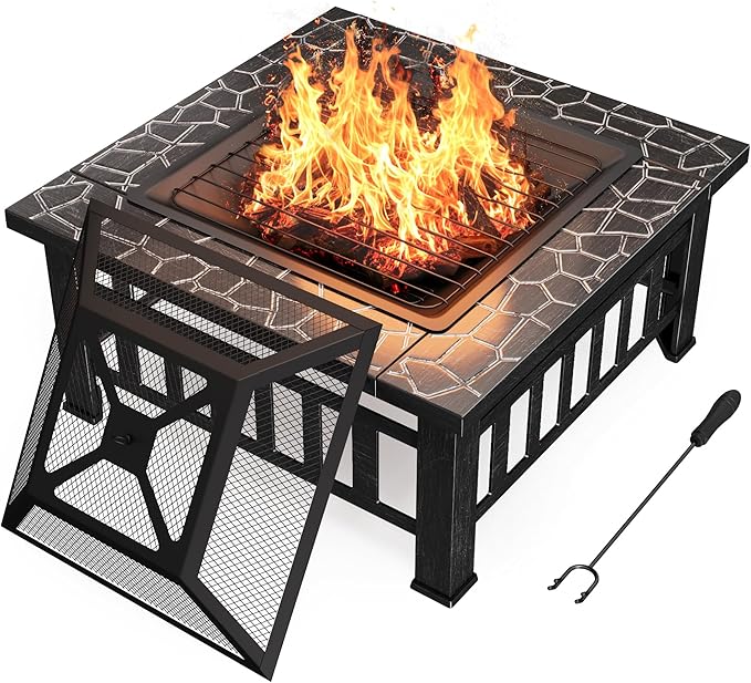 Outdoor Fire Pit, 32 Inch Firepit Table Metal Outdoor Fireplaces