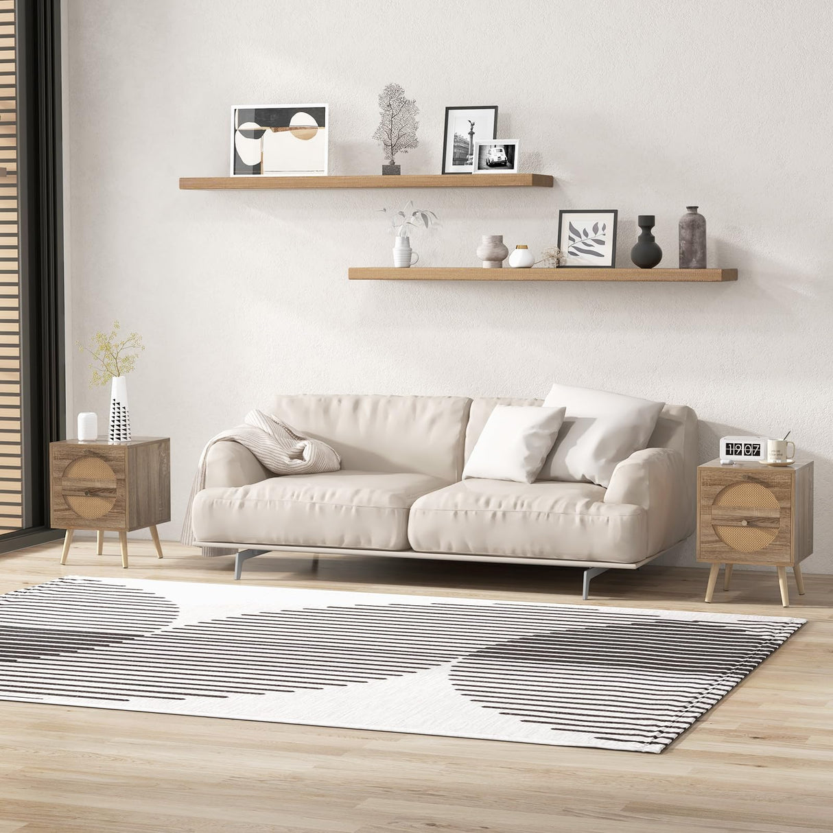 Rattan Nightstand Set of 2, Boho Bedside Tables