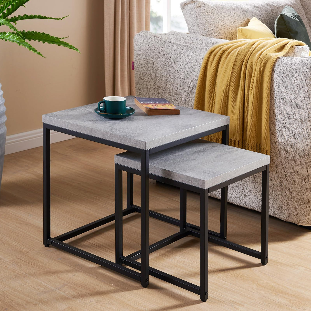 20-Inch Concrete Nesting Coffee Table | End Table | Side Table for Living Room