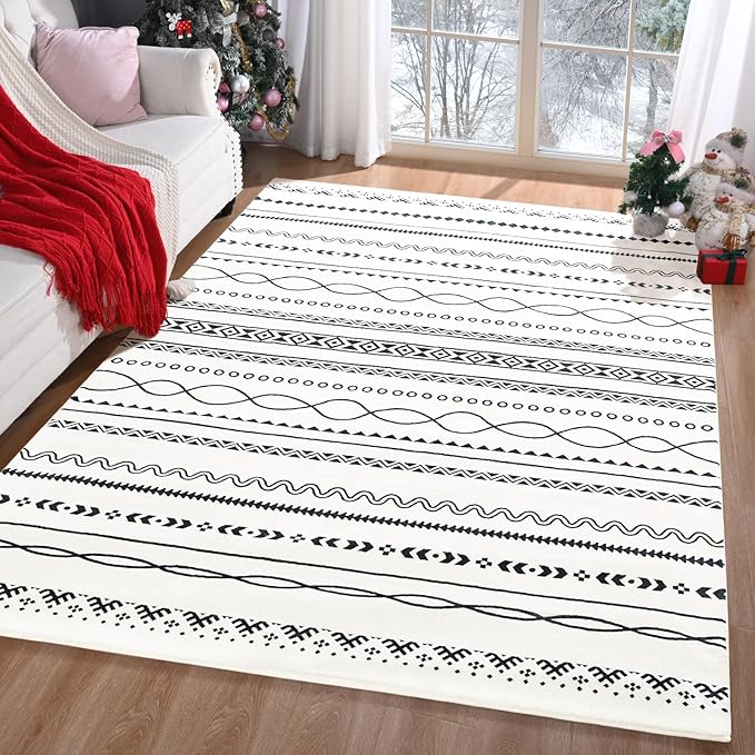 Christmas Red Rugs for Living Room 5x7 Area Rug Moroccan Neutral Carpet Non-Slip