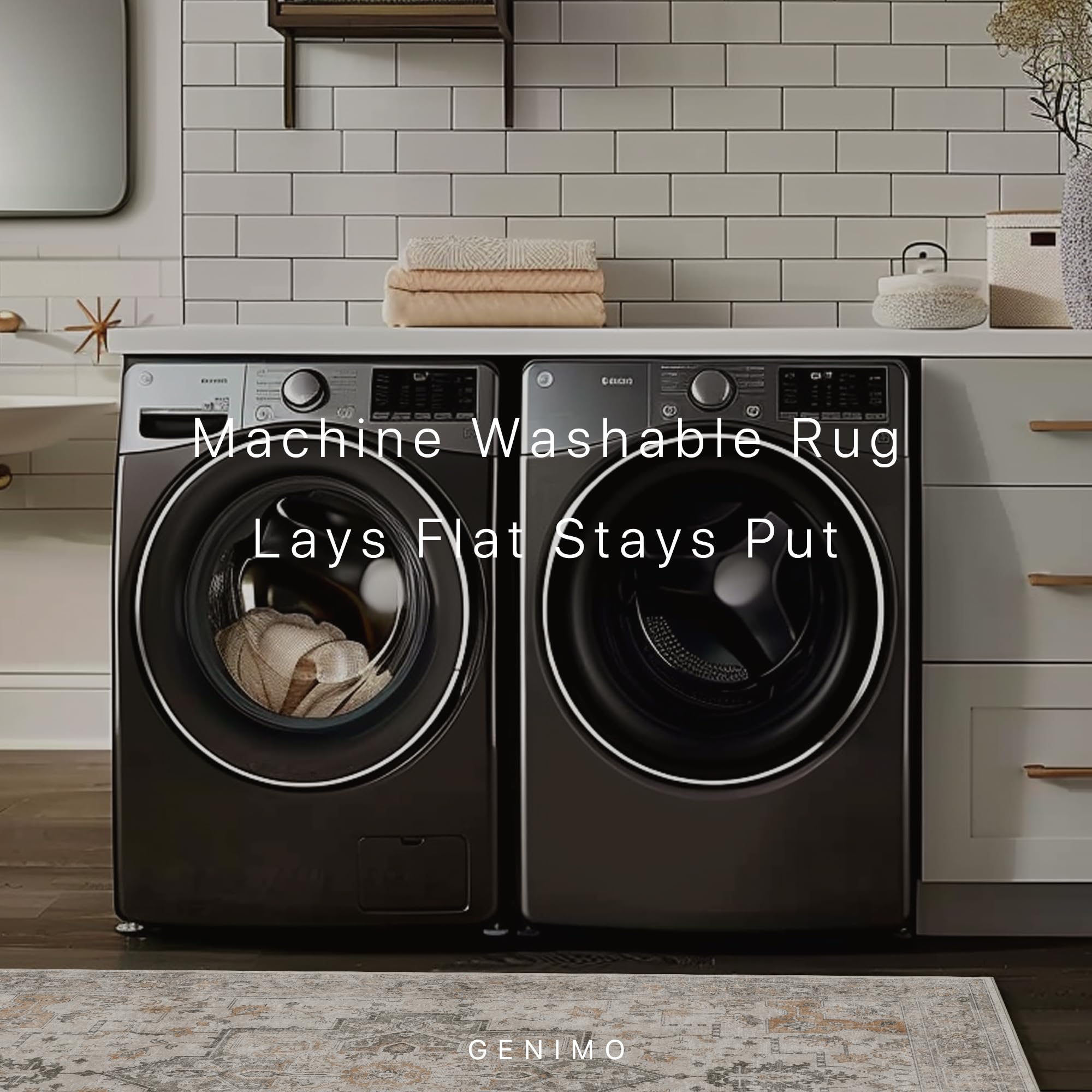 3x5 Area Rugs for Living Room, Machine Washable Non Slip Vintage Retro Rugs, Low Pile