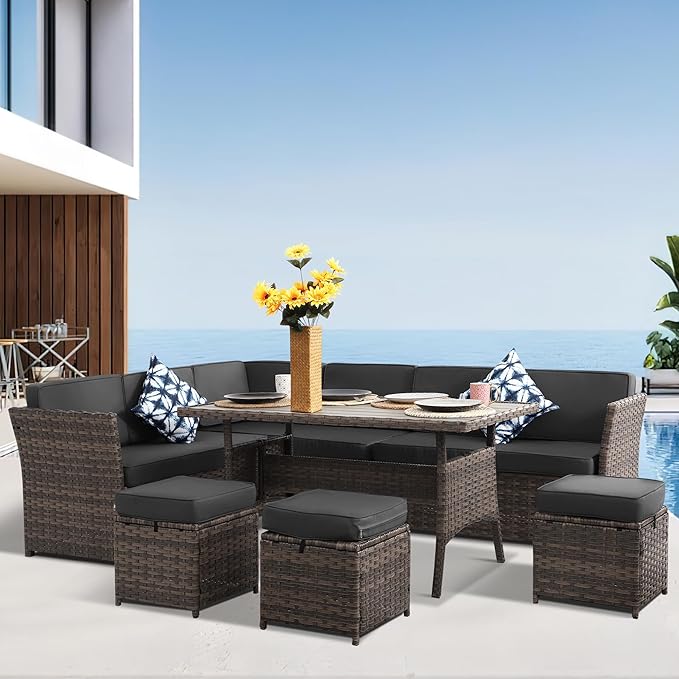 Patio Furniture Set, 7 Pieces Outdoor Dining Sets (Black-Black, B-7 Pieces)