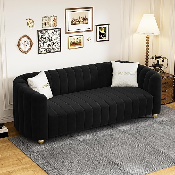 83'' Luxury Velvet Sofa Mid Century Modern 3 Seat Couch for 3 Person Fashion Comfy Couches