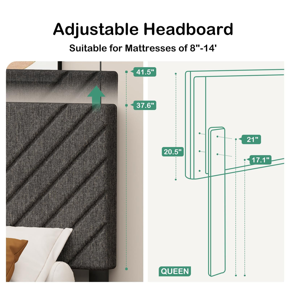 xiweot Queen Size Bed Frames with Headboard, Linen Upholstered Platform Bed Frame with Wood Slats Support, Queen Bed Frame with Adjustable Headboard,Queen Bed Frame No Box Spring Needed (Grey Sutra)