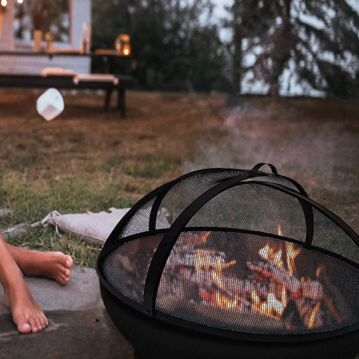 Easy-Opening 36" Fire Pit Spark Screen, Heavy Duty Round Firepit Spark Screen Cover