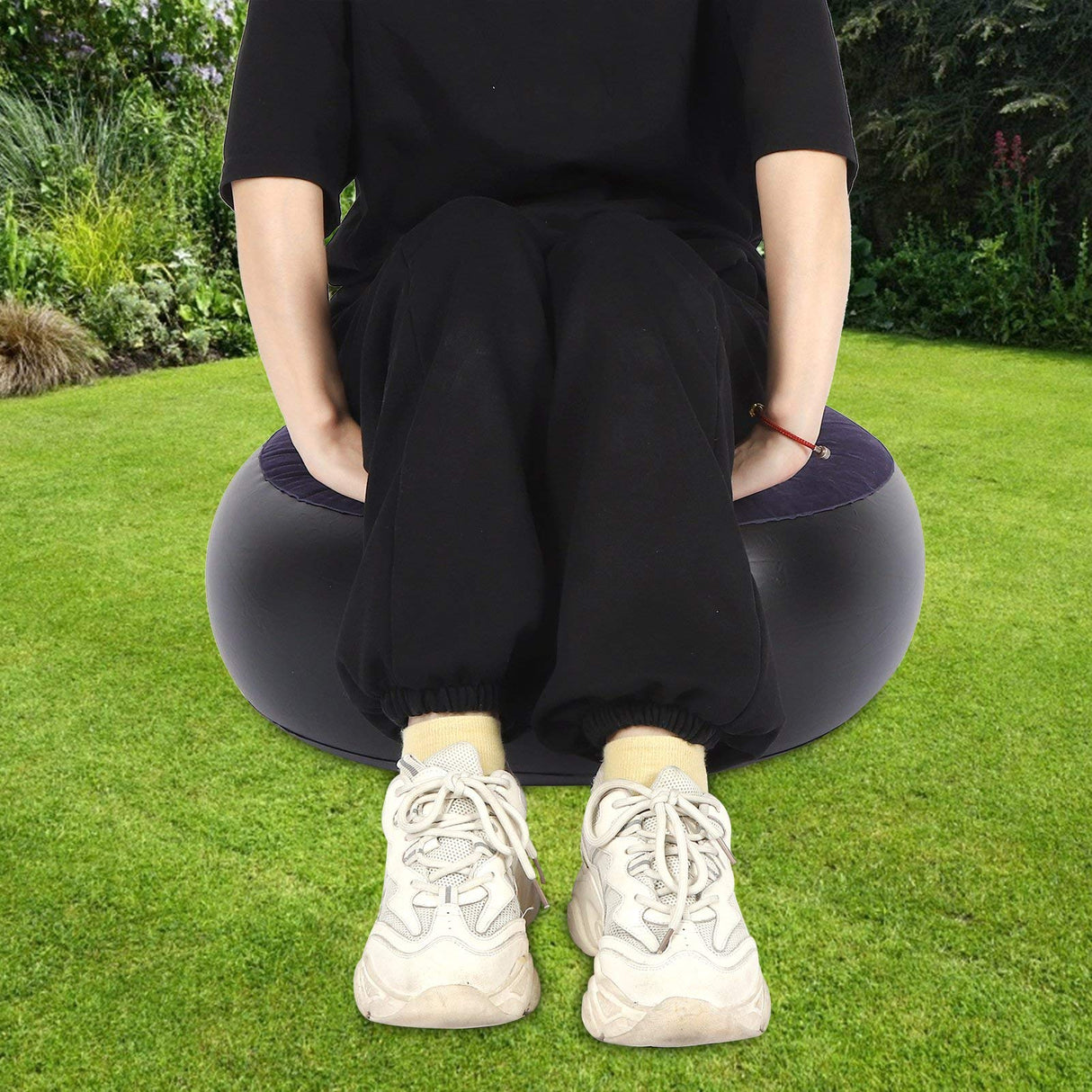 Inflatable Flocking Chair, Footrest Inflatable Stool Folding Round Indoor Outdoor Portable